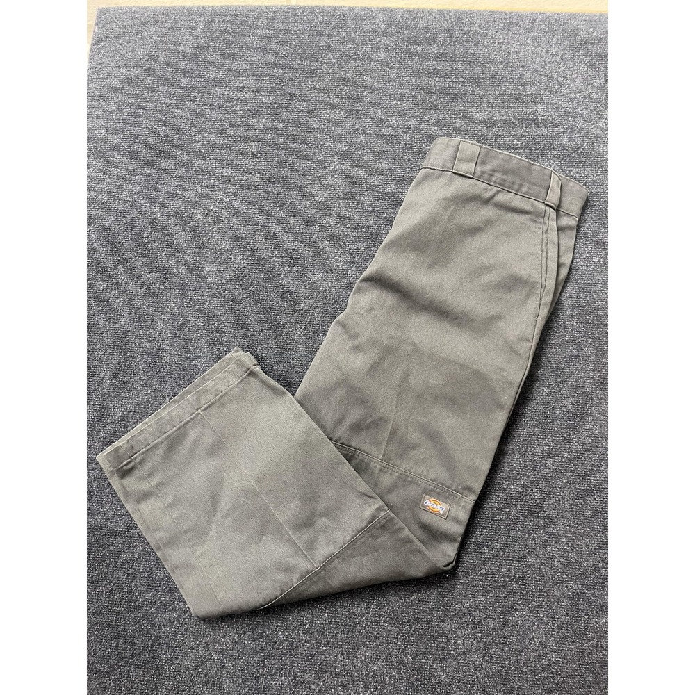 Dickies Pants Mens 38x30 Gray Flat Front Work Chino Double Knee Straight Leg